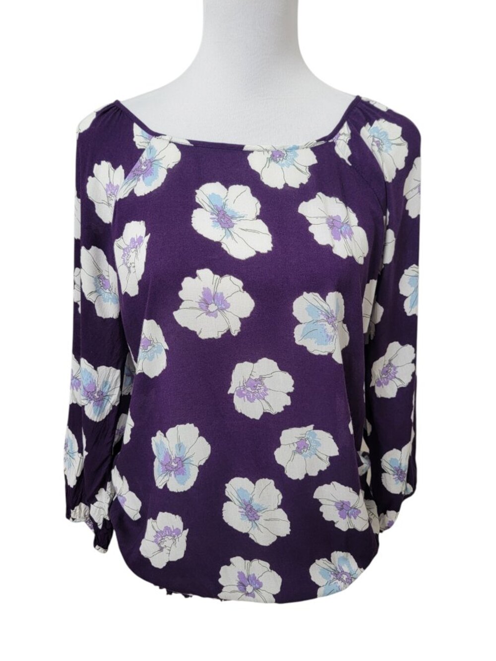 Old Navy Size M Folk Jan Flora Purple Floral Peasant Blouse